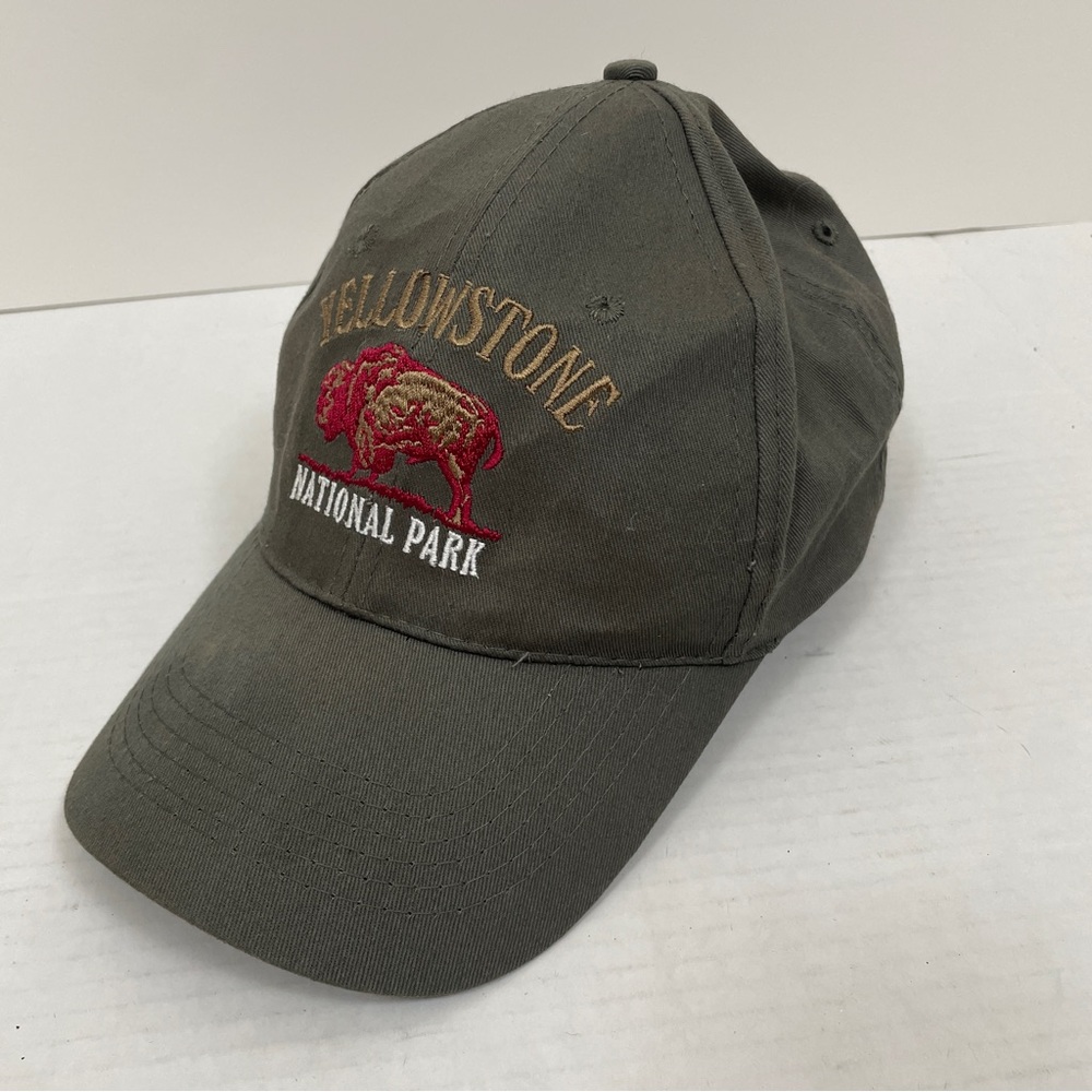 Embroidered Yellowstone National Park Baseball Hat Olive Green Grey Adjustable